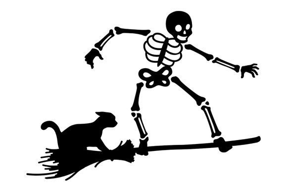 Download Skeleton and Black Cat on a Flying Broom - Flying broom Collection