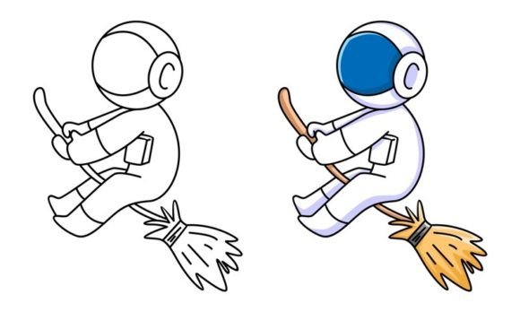 Download Cute Astronaut with Flying Broom - Flying broom Collection