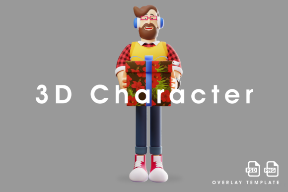Download 3D Male Character Having a Big Present - Present Collection
